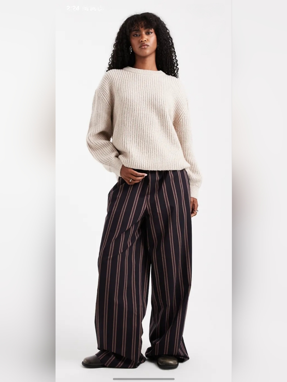 Wide-Leg Striped Trousers in Navy and Pink